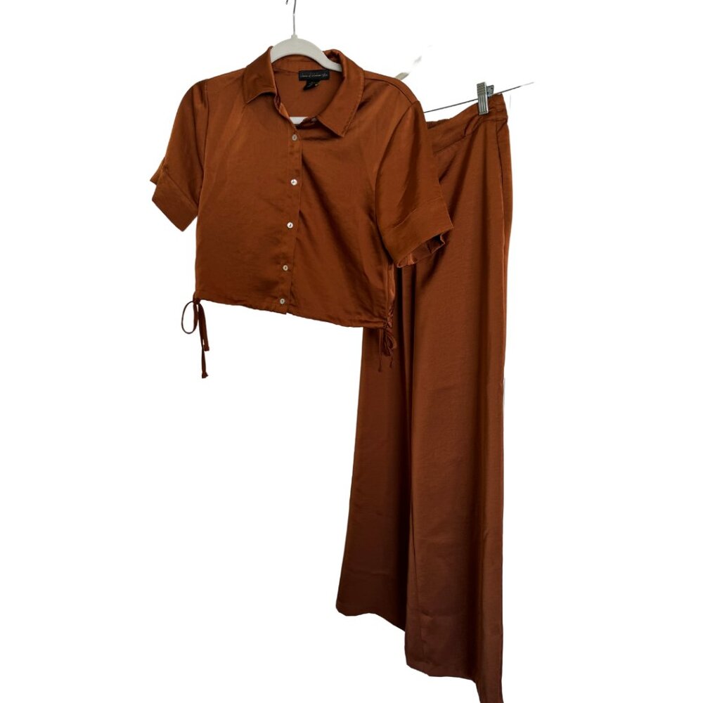 House Of Harlow Brown Satin Style Women’s Two Pieces Set